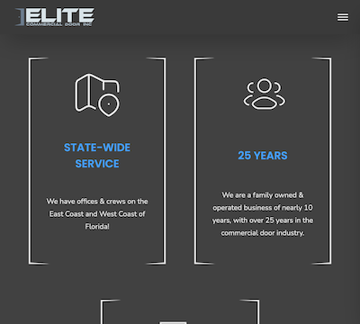 a screenshot of the home page of Elite Commercial Door